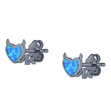 Heart Devil Stud Earring Created Opal Solid 925 Sterling Silver (9.5mm)