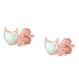 Heart Devil Stud Earring Created Opal Solid 925 Sterling Silver (9.5mm)