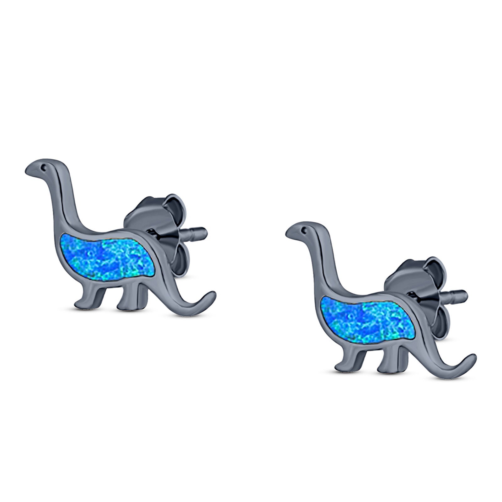 Dinosaur Stud Earring Created Opal 925 Sterling Silver (9mm)