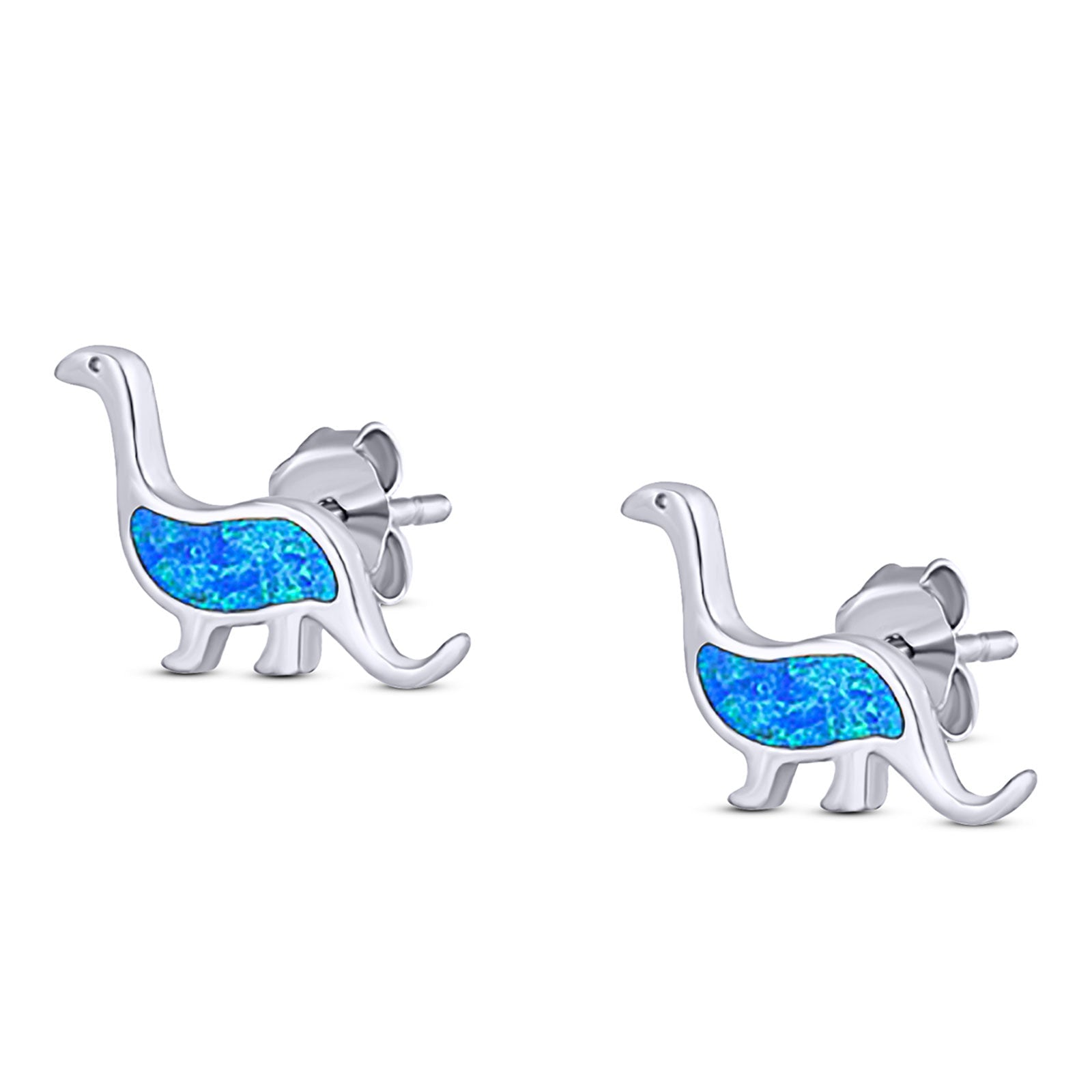 Dinosaur Stud Earring Created Opal 925 Sterling Silver (9mm)