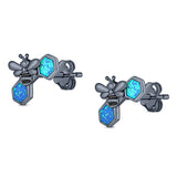 Lucky Honey Bee Print Stud Earring Created Opal Solid 925 Sterling Silver (8.7mm)