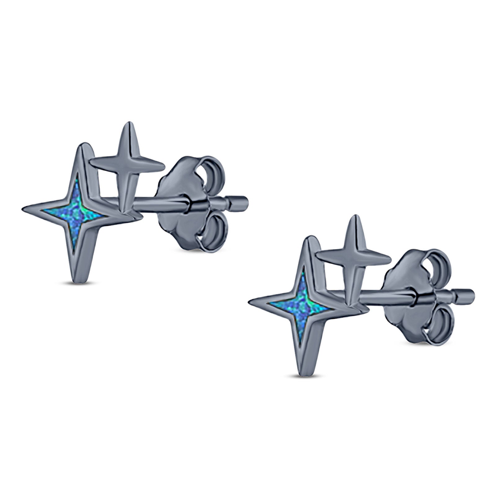 North Star Stud Earring Created Opal Solid 925 Sterling Silver (10mm)