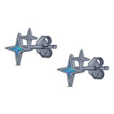 North Star Stud Earring Created Opal Solid 925 Sterling Silver (10mm)