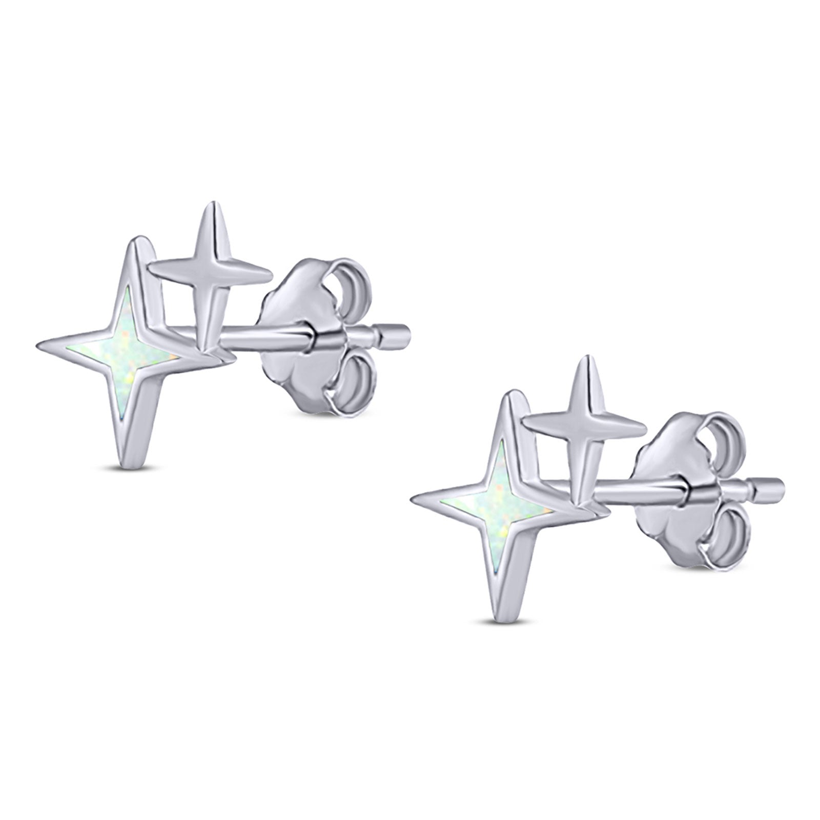 North Star Stud Earring Created Opal Solid 925 Sterling Silver (10mm)