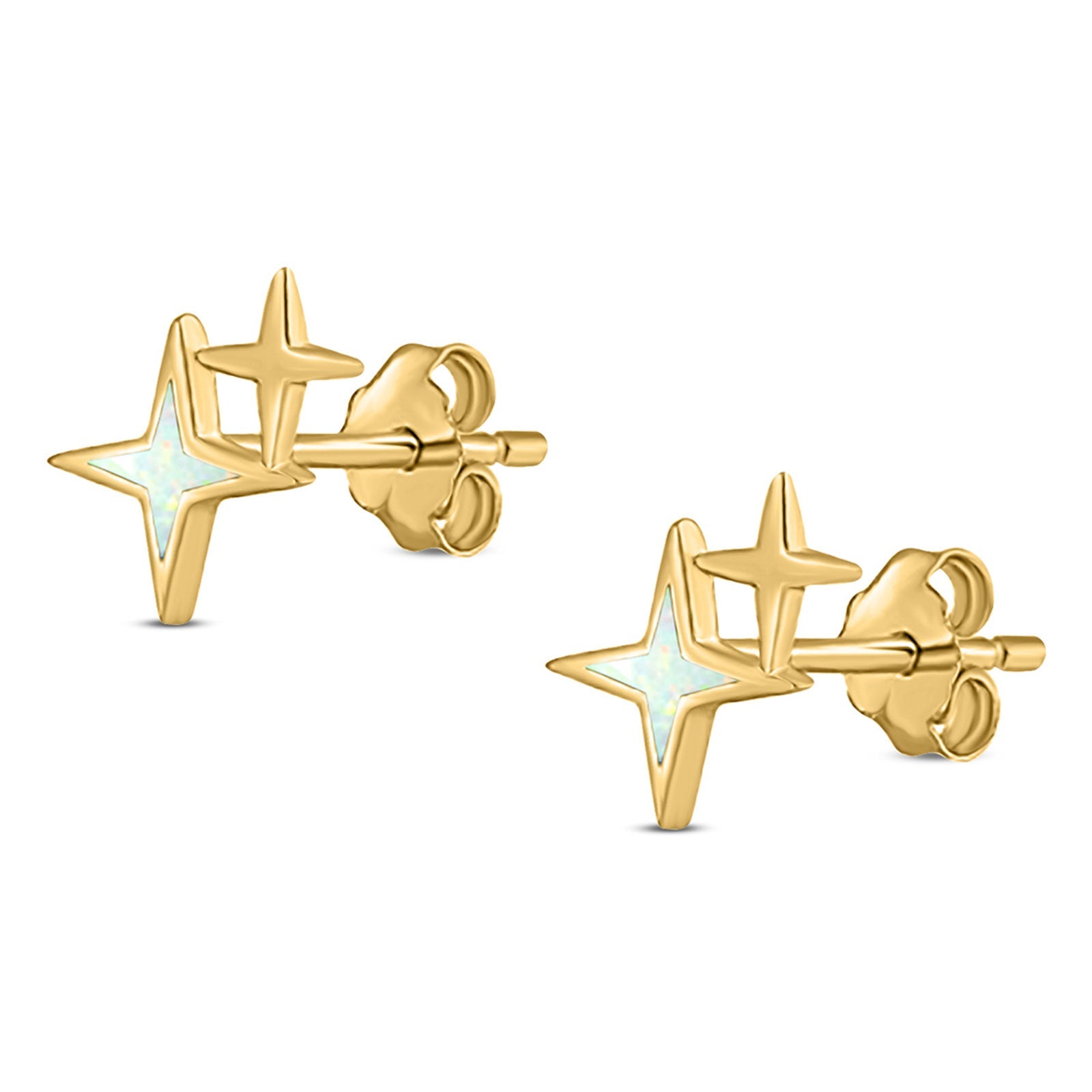 North Star Stud Earring Created Opal Solid 925 Sterling Silver (10mm)