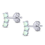 Art Deco Three Stone Style Stud Earring Round Created Opal Solid 925 Sterling Silver (7mm)