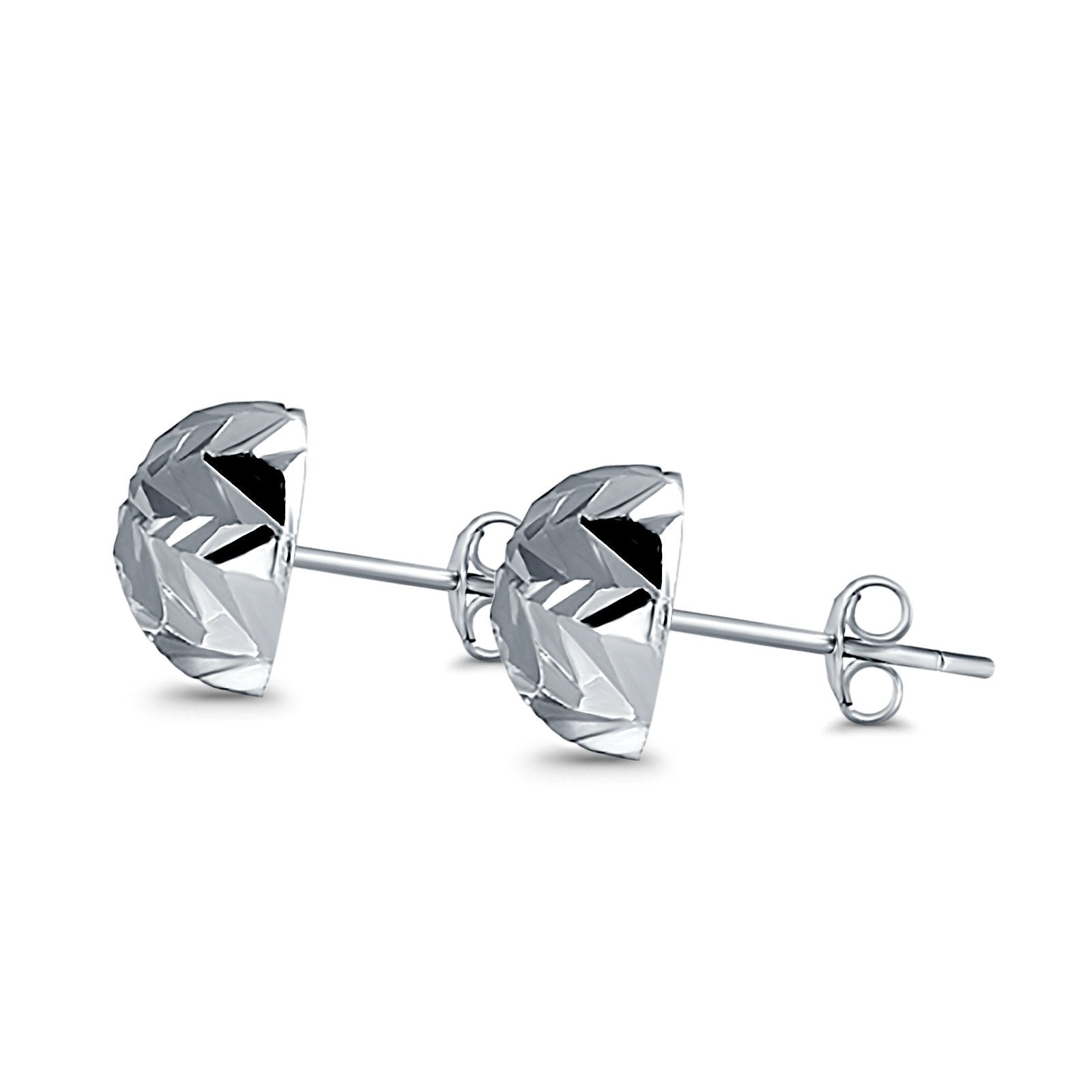 Half Ball Design Diamond Cut Stud Earrings 925 Sterling Silver (10mm)