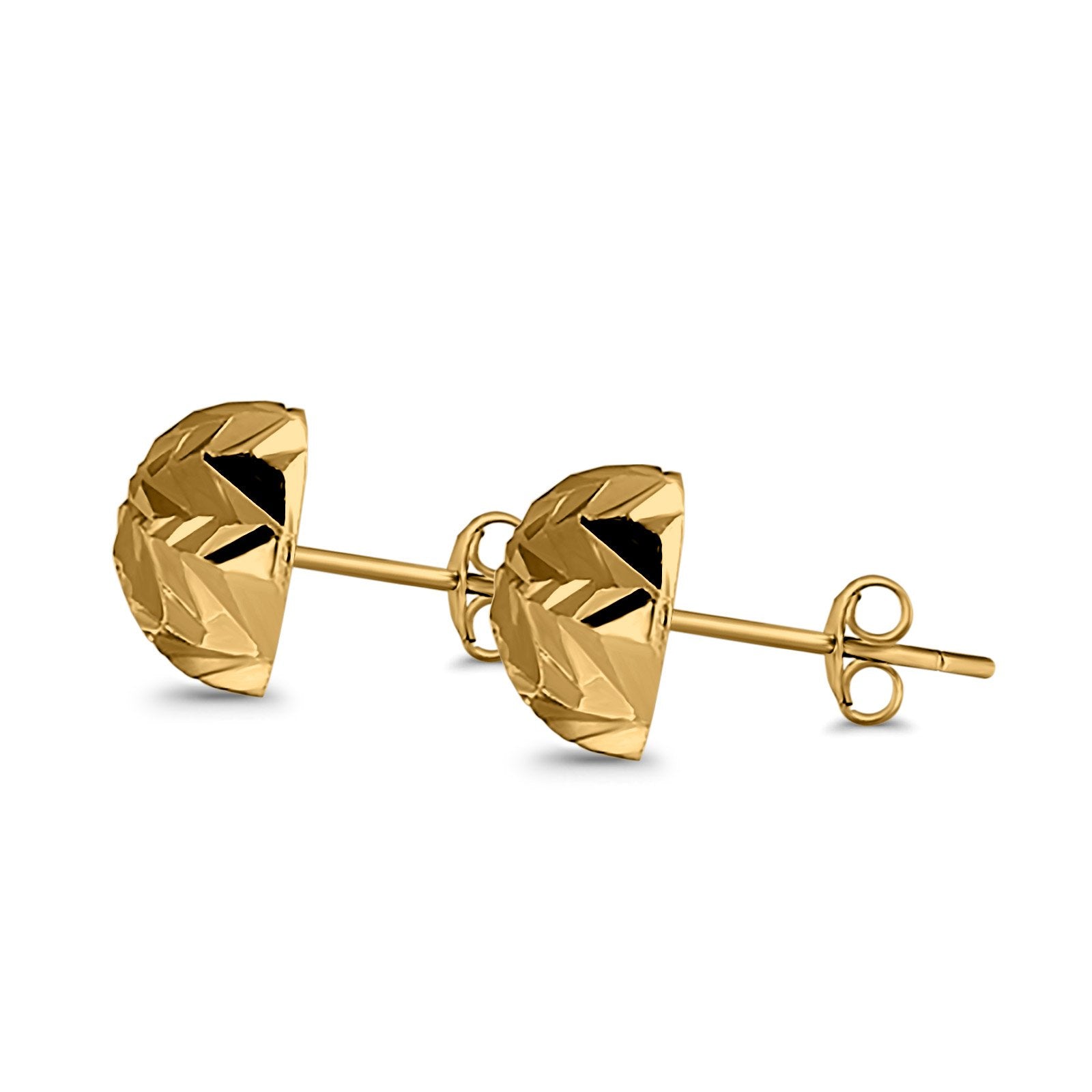 Half Ball Design Diamond Cut Stud Earrings 925 Sterling Silver (10mm)