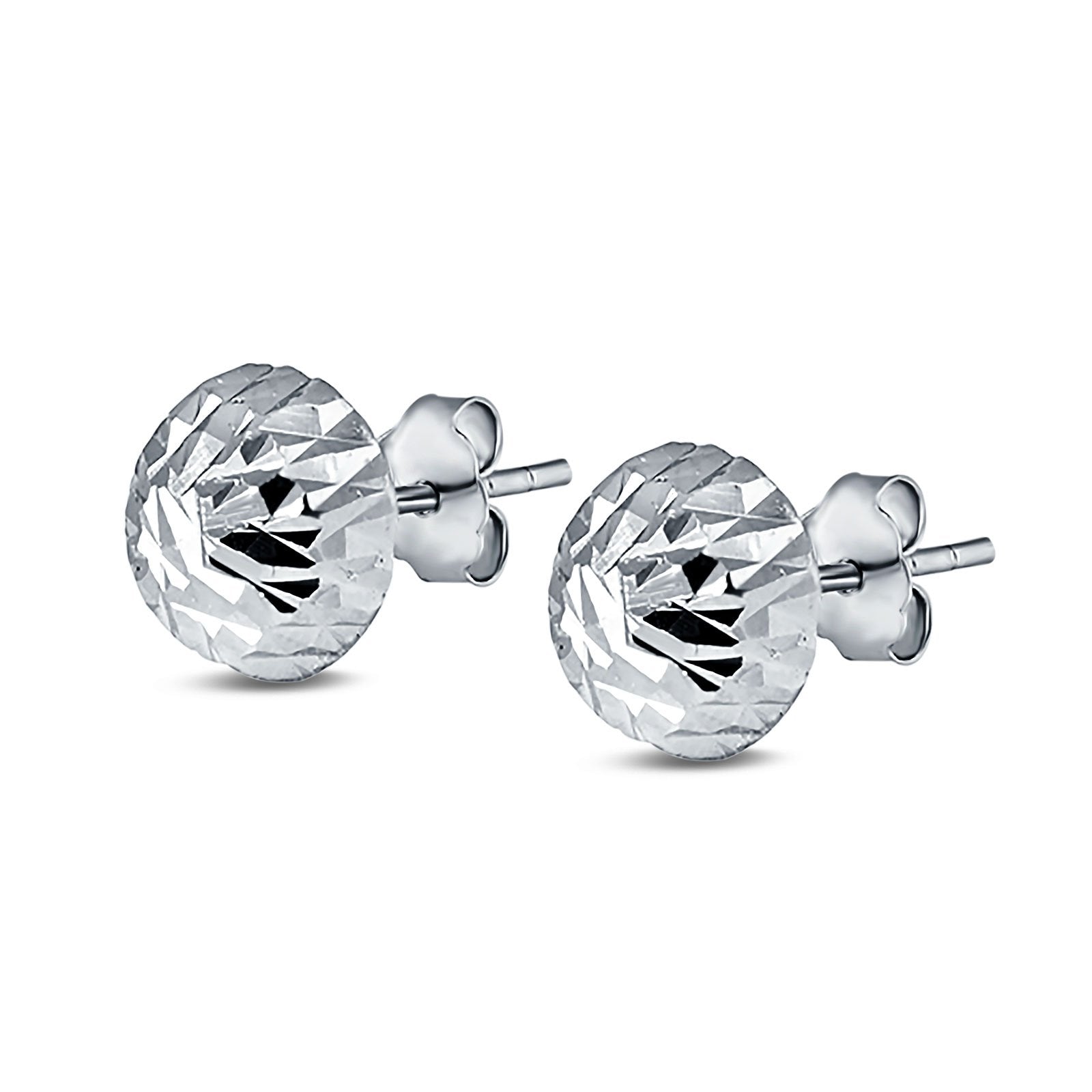 Hand Finish Design Half Ball Stud Earrings 925 Sterling Silver (8mm)