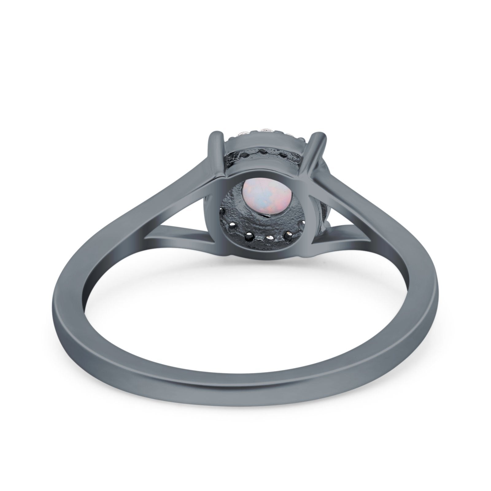 Solitaire Fashion Engagement Ring Created Opal Round Simulated Cubic Zirconia 925 Sterling Silver