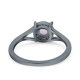 Solitaire Fashion Engagement Ring Created Opal Round Simulated Cubic Zirconia 925 Sterling Silver