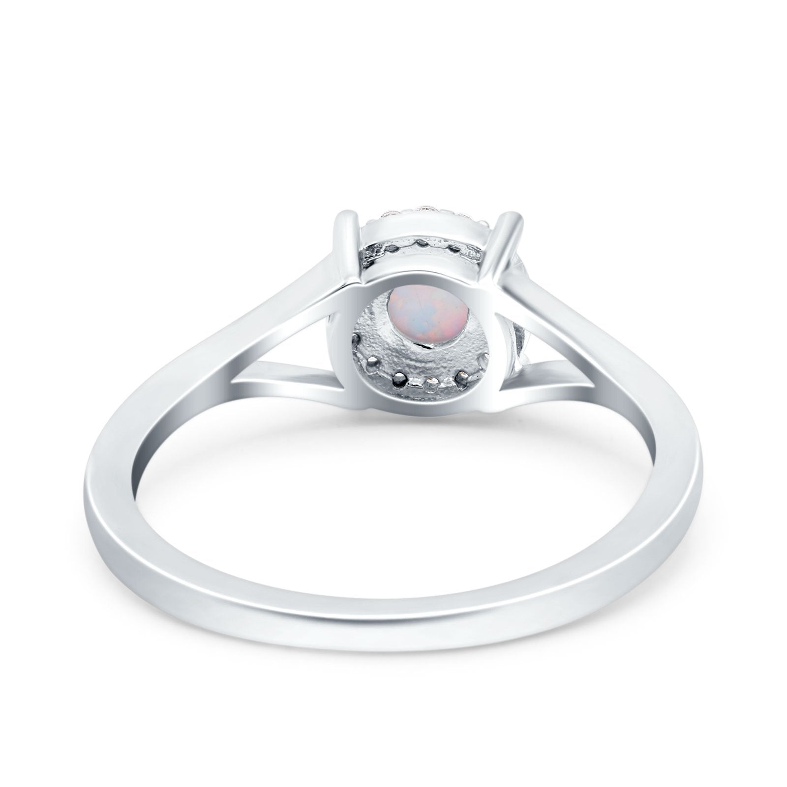 Solitaire Fashion Engagement Ring Created Opal Round Simulated Cubic Zirconia 925 Sterling Silver