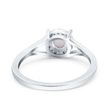 Solitaire Fashion Engagement Ring Created Opal Round Simulated Cubic Zirconia 925 Sterling Silver