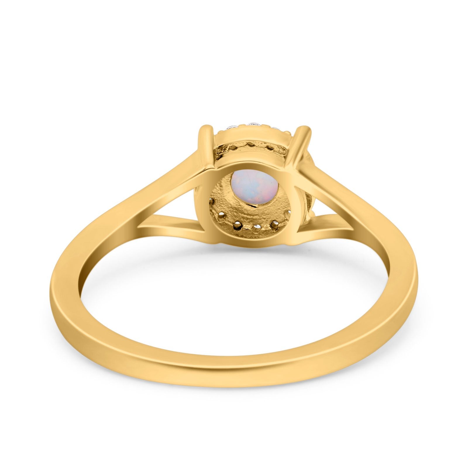 Solitaire Fashion Engagement Ring Created Opal Round Simulated Cubic Zirconia 925 Sterling Silver