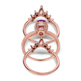 Three Piece Set Oval Lab White Opal Teardrop Art Deco Wedding Ring Vintage Band Simulated Cubic Zirconia Solid 925 Sterling Silver