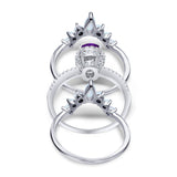 Three Piece Set Oval Lab White Opal Teardrop Art Deco Wedding Ring Vintage Band Simulated Cubic Zirconia Solid 925 Sterling Silver