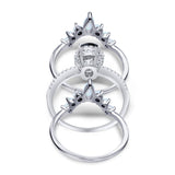 Three Piece Set Oval Lab White Opal Teardrop Art Deco Wedding Ring Vintage Band Simulated Cubic Zirconia Solid 925 Sterling Silver