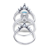 Three Piece Set Oval Lab White Opal Teardrop Art Deco Wedding Ring Vintage Band Simulated Cubic Zirconia Solid 925 Sterling Silver