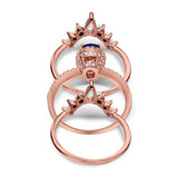 Three Piece Set Oval Lab White Opal Teardrop Art Deco Wedding Ring Vintage Band Simulated Cubic Zirconia Solid 925 Sterling Silver