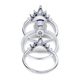 Three Piece Set Oval Lab White Opal Teardrop Art Deco Wedding Ring Vintage Band Simulated Cubic Zirconia Solid 925 Sterling Silver