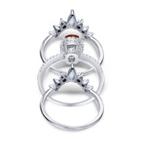 Three Piece Set Oval Lab White Opal Teardrop Art Deco Wedding Ring Vintage Band Simulated Cubic Zirconia Solid 925 Sterling Silver