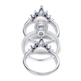 Three Piece Set Oval Lab White Opal Teardrop Art Deco Wedding Ring Vintage Band Simulated Cubic Zirconia Solid 925 Sterling Silver