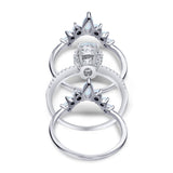 Three Piece Set Oval Lab White Opal Teardrop Art Deco Wedding Ring Vintage Band Simulated Cubic Zirconia Solid 925 Sterling Silver