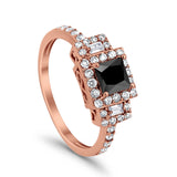 Halo Wedding Ring Baguette Simulated Cubic Zirconia 925 Sterling Silver