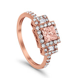 Halo Wedding Ring Baguette Simulated Cubic Zirconia 925 Sterling Silver