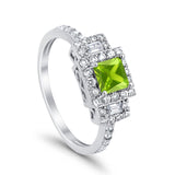 Halo Wedding Ring Baguette Simulated Cubic Zirconia 925 Sterling Silver