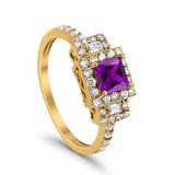 Halo Wedding Ring Baguette Simulated Cubic Zirconia 925 Sterling Silver