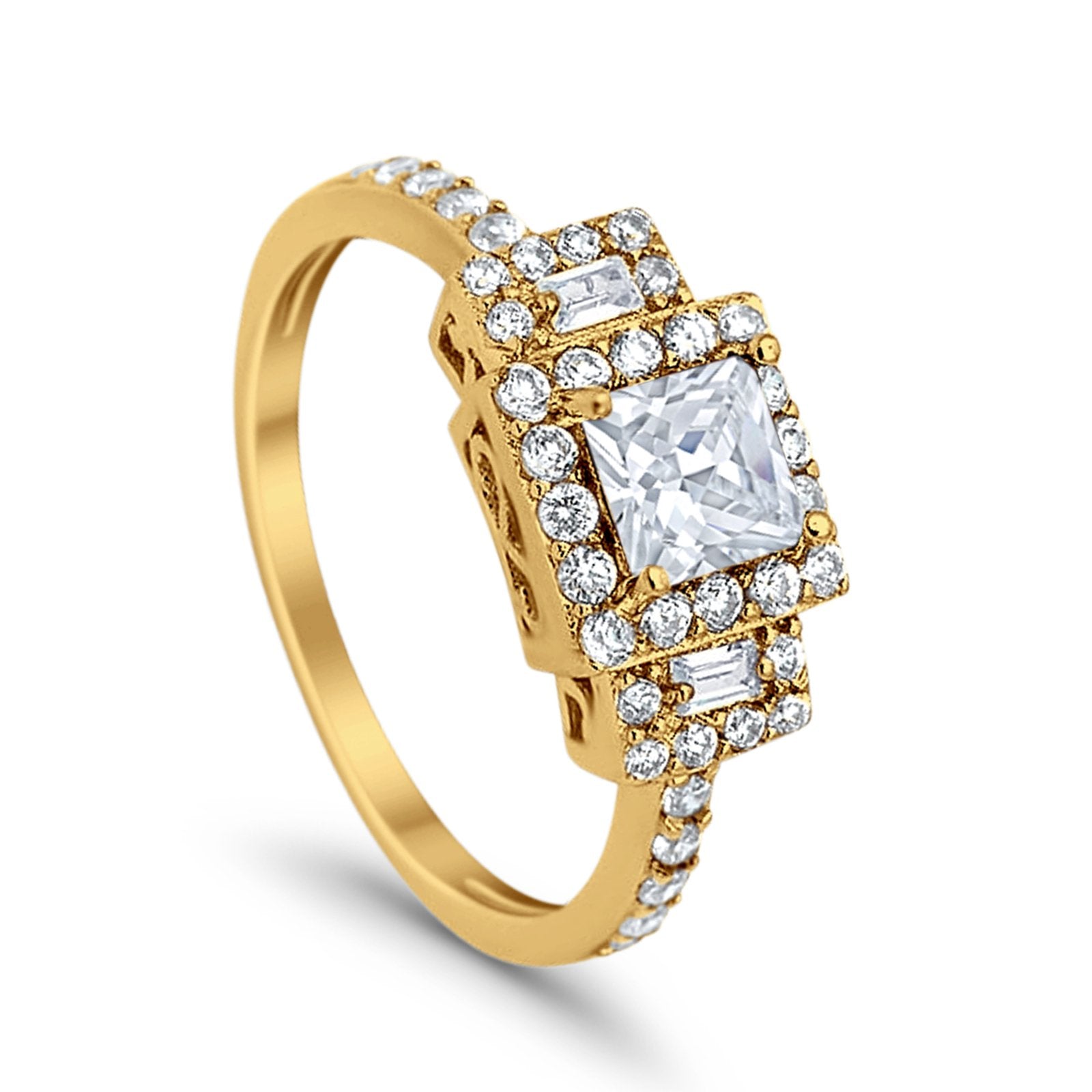 Halo Wedding Ring Baguette Simulated Cubic Zirconia 925 Sterling Silver