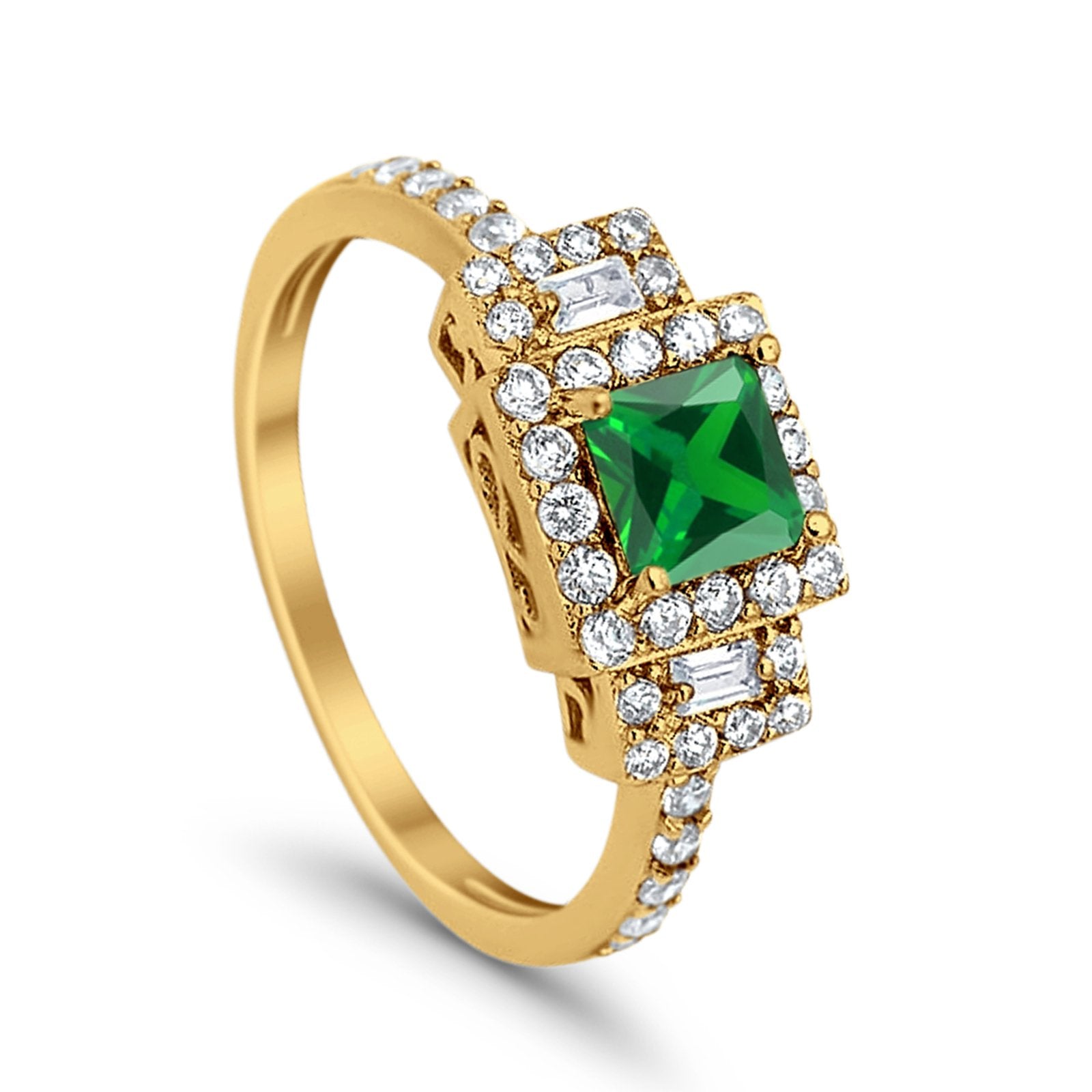 Halo Wedding Ring Baguette Simulated Cubic Zirconia 925 Sterling Silver