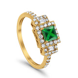 Halo Wedding Ring Baguette Simulated Cubic Zirconia 925 Sterling Silver