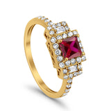 Halo Wedding Ring Baguette Simulated Cubic Zirconia 925 Sterling Silver