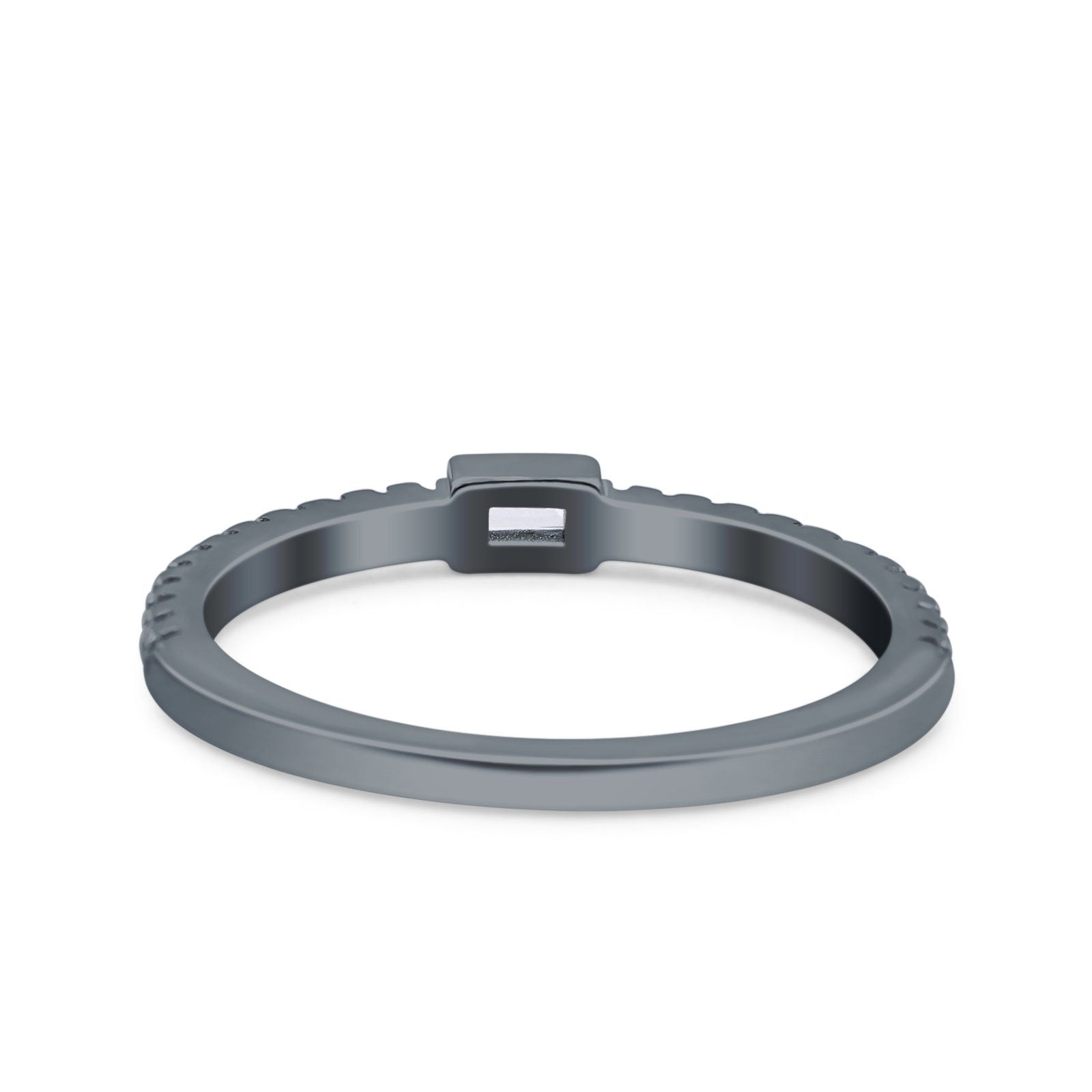 Half Eternity Baguette Cut Ring Wedding Engagement Band Round Pave Simulated Cubic Zirconia 925 Sterling Silver (3mm)