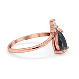 Pear Midi V Ring Wedding Ring Simulated Cubic Zirconia 925 Sterling Silver