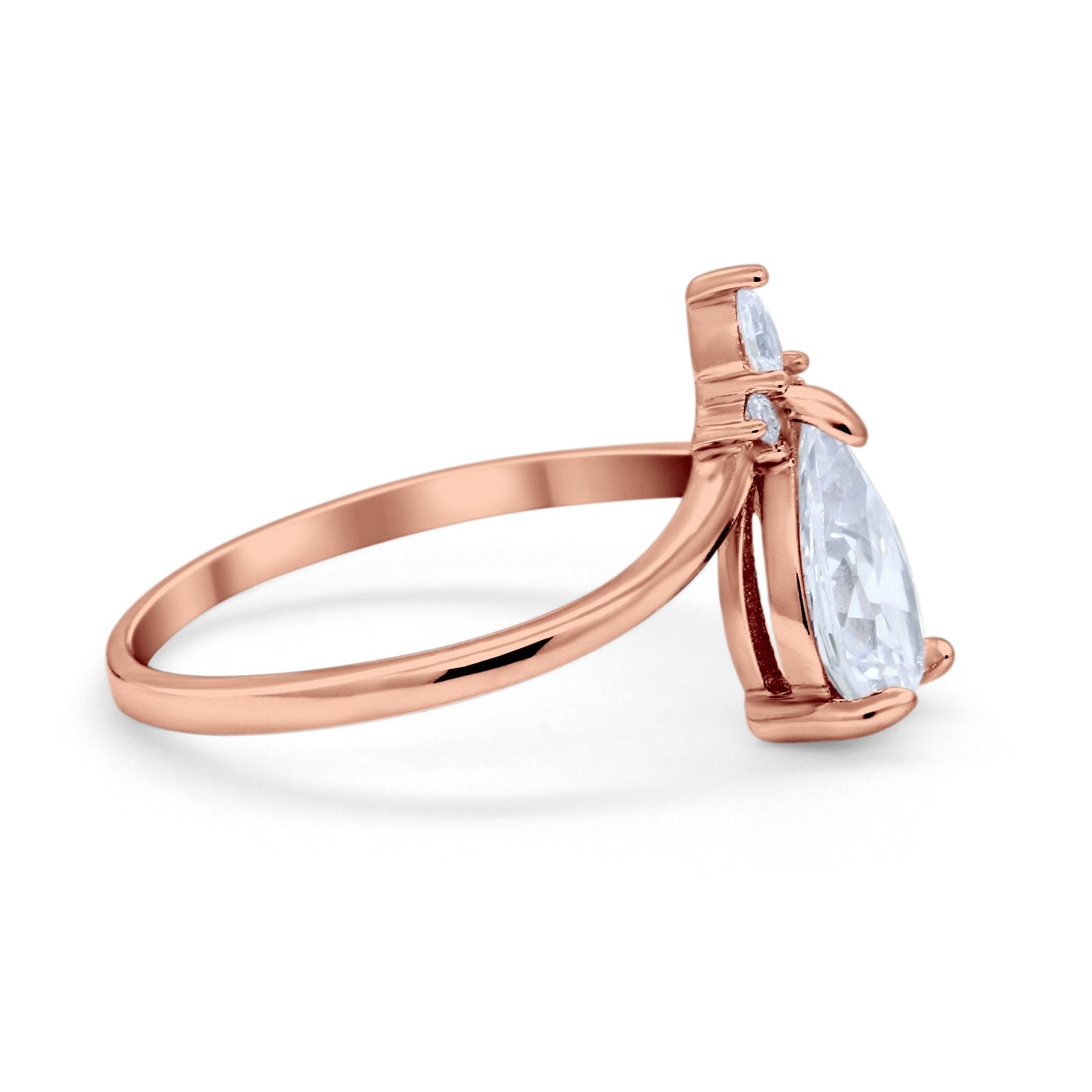 Pear Midi V Ring Wedding Ring Simulated Cubic Zirconia 925 Sterling Silver