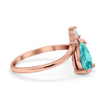 Pear Midi V Ring Wedding Ring Simulated Cubic Zirconia 925 Sterling Silver