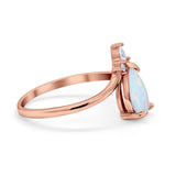 Pear Midi V Ring Wedding Ring Simulated Cubic Zirconia 925 Sterling Silver