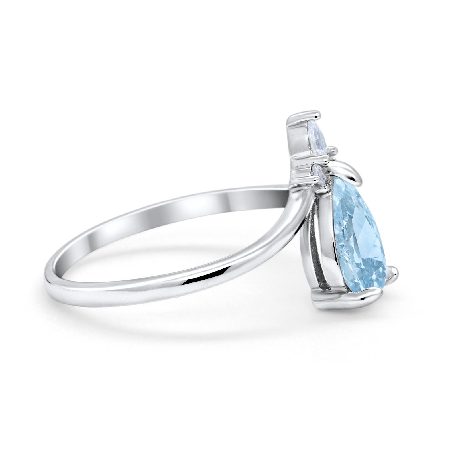 Pear Midi V Ring Wedding Ring Simulated Cubic Zirconia 925 Sterling Silver