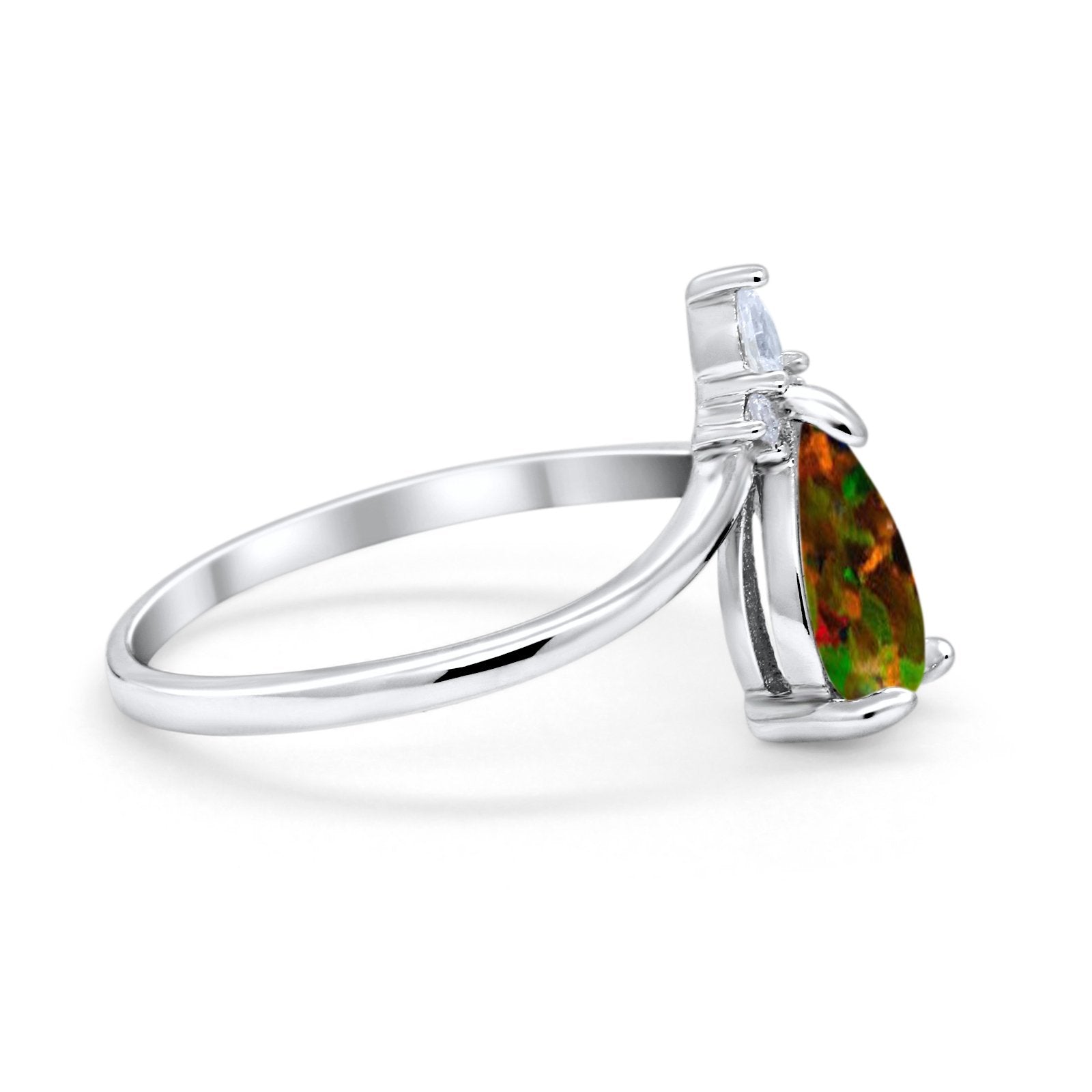 Pear Midi V Ring Wedding Ring Simulated Cubic Zirconia 925 Sterling Silver