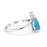 Pear Midi V Ring Wedding Ring Simulated Cubic Zirconia 925 Sterling Silver