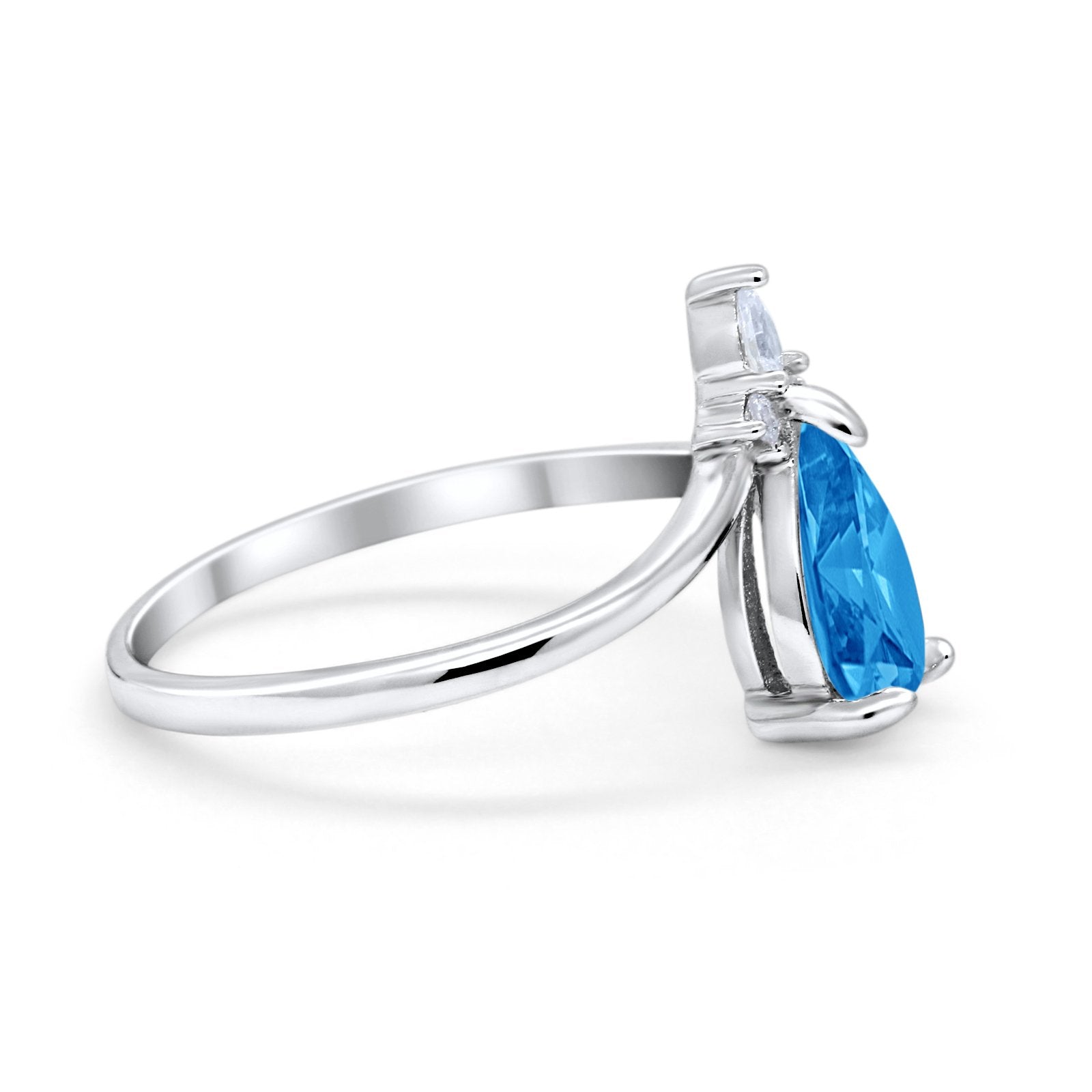 Pear Midi V Ring Wedding Ring Simulated Cubic Zirconia 925 Sterling Silver