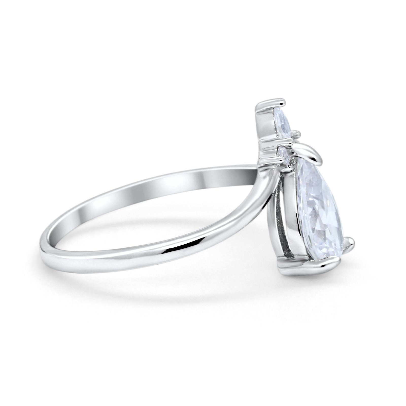 Pear Midi V Ring Wedding Ring Simulated Cubic Zirconia 925 Sterling Silver