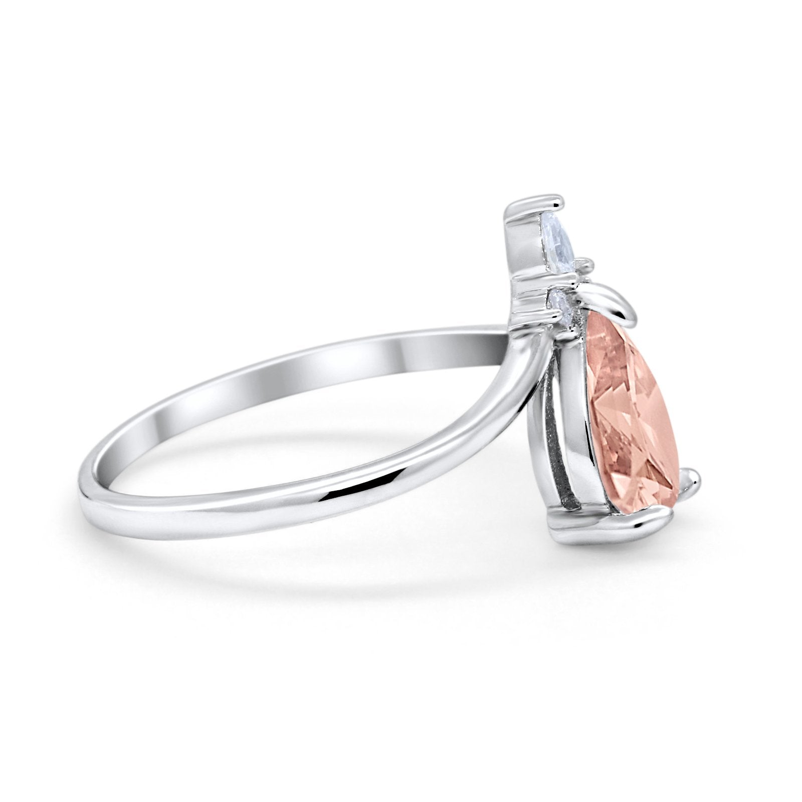 Pear Midi V Ring Wedding Ring Simulated Cubic Zirconia 925 Sterling Silver