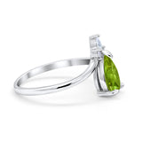 Pear Midi V Ring Wedding Ring Simulated Cubic Zirconia 925 Sterling Silver