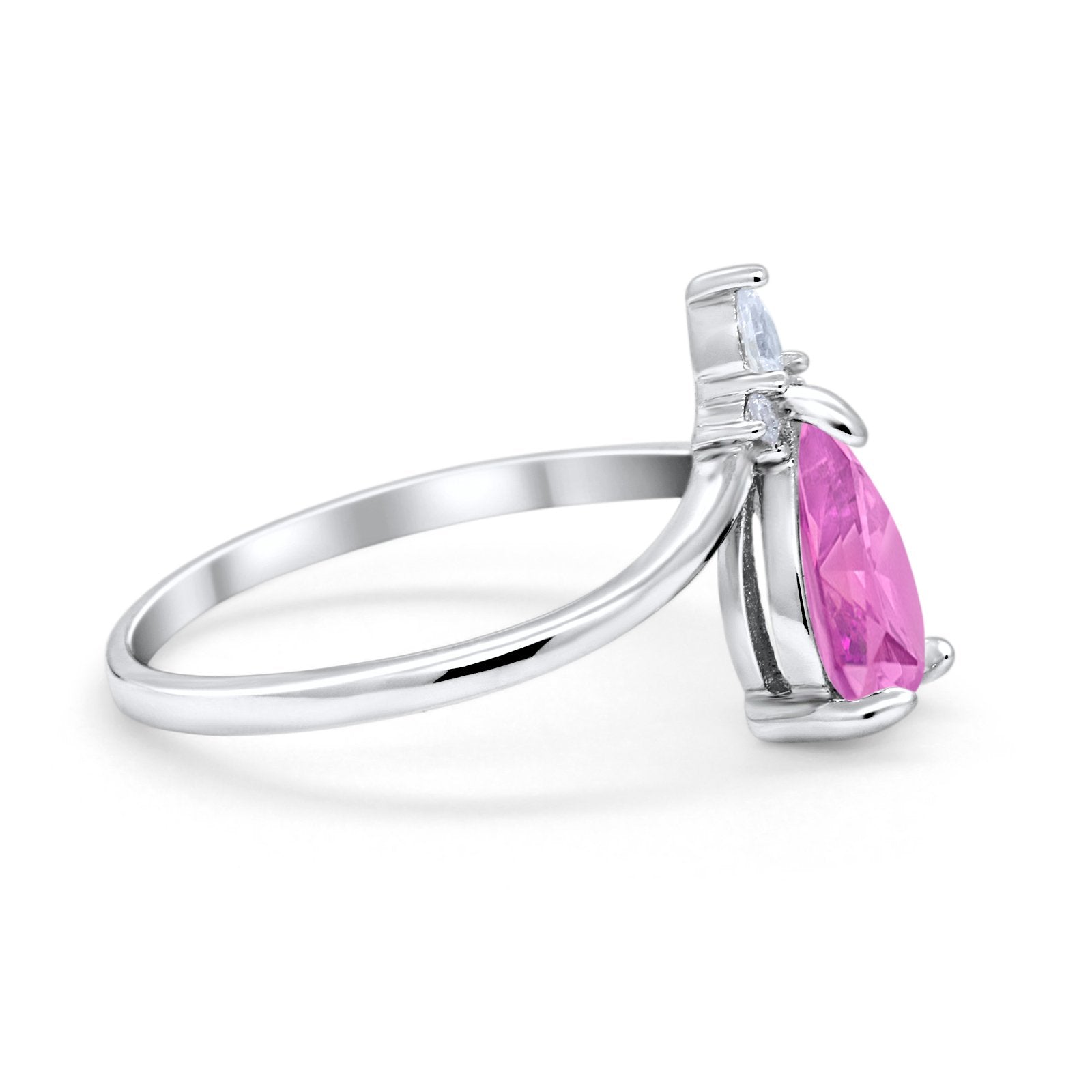 Pear Midi V Ring Wedding Ring Simulated Cubic Zirconia 925 Sterling Silver