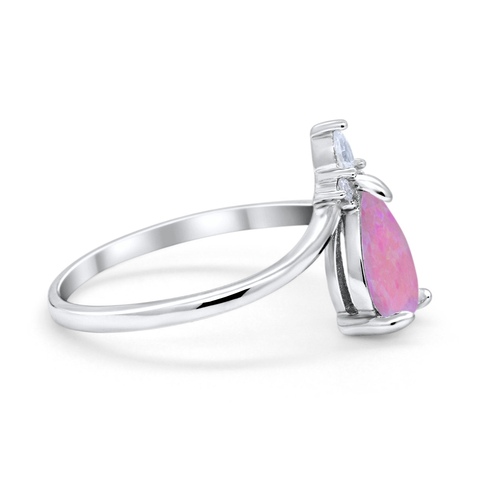 Pear Midi V Ring Wedding Ring Simulated Cubic Zirconia 925 Sterling Silver