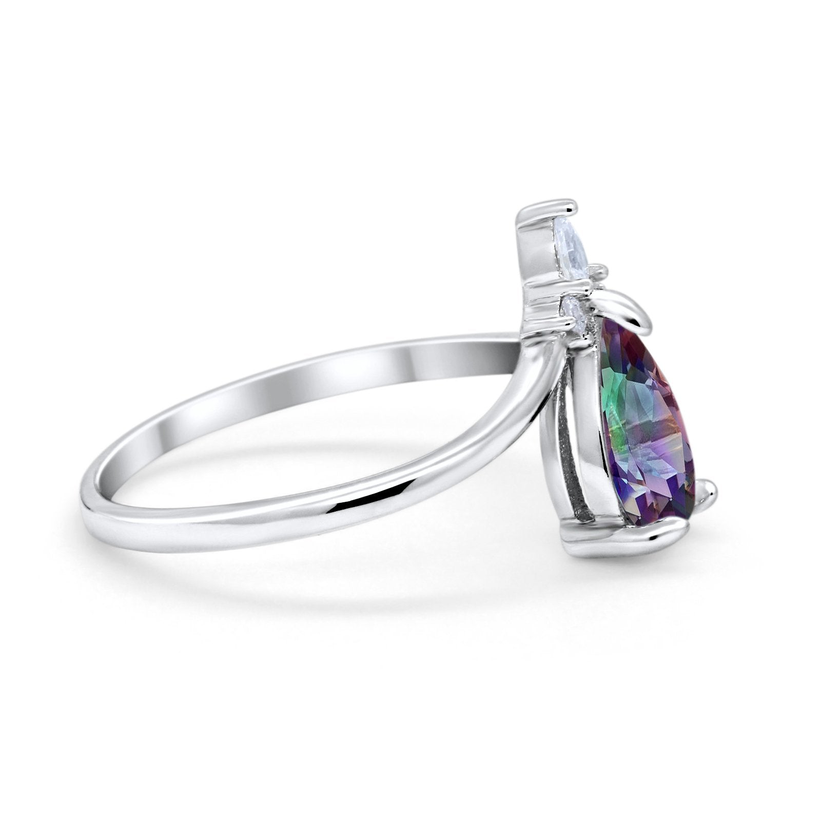 Pear Midi V Ring Wedding Ring Simulated Cubic Zirconia 925 Sterling Silver